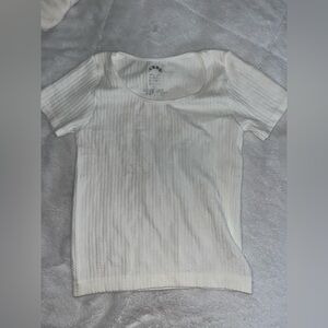 C&C California Cream Ribbed Fitted Short Sleeve Tee
